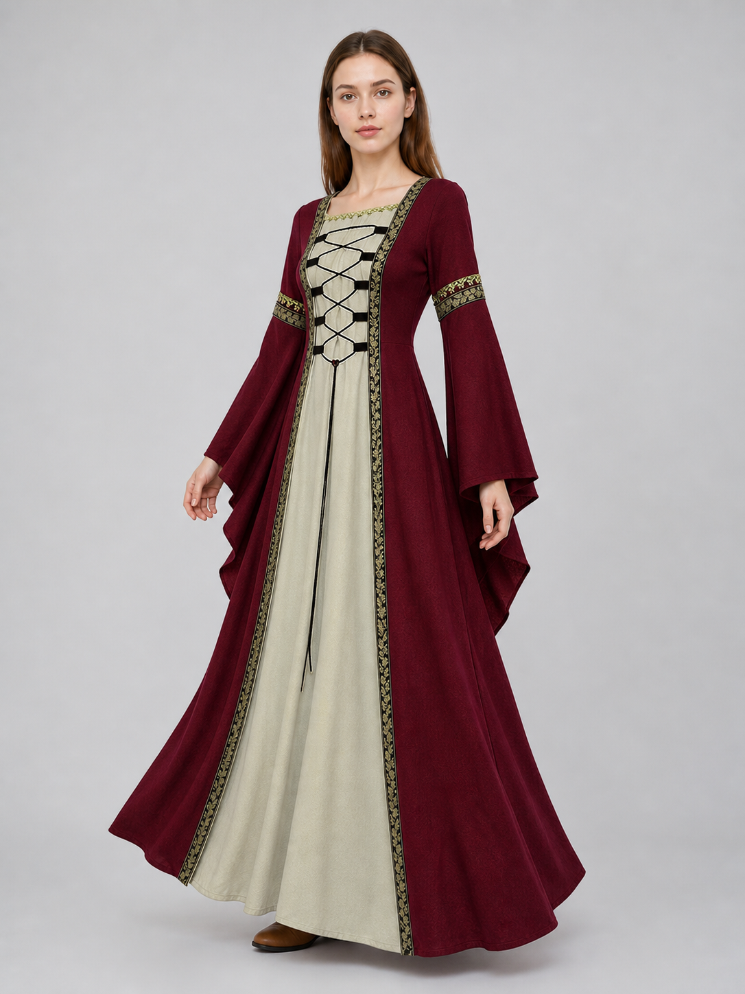 Long Medieval Dress with Flared Sleeves