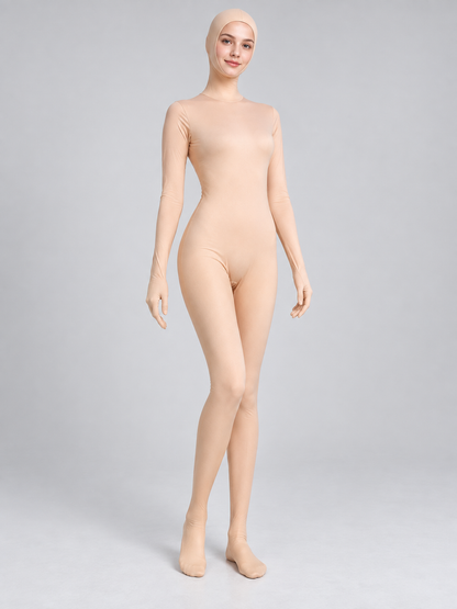Flesh-Tone Form-Fitting Jumpsuit with Face Opening