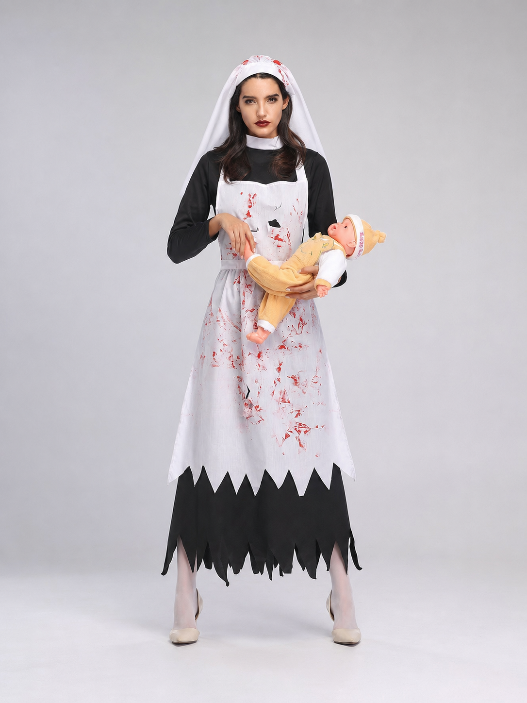 Halloween Costume: Black-and-White Robe with Bloody Pattern