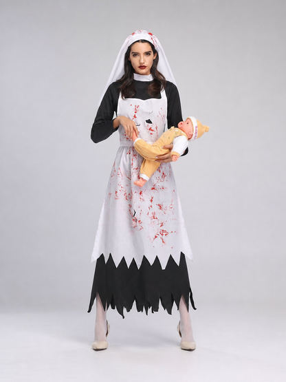 Halloween Costume: Black-and-White Robe with Bloody Pattern