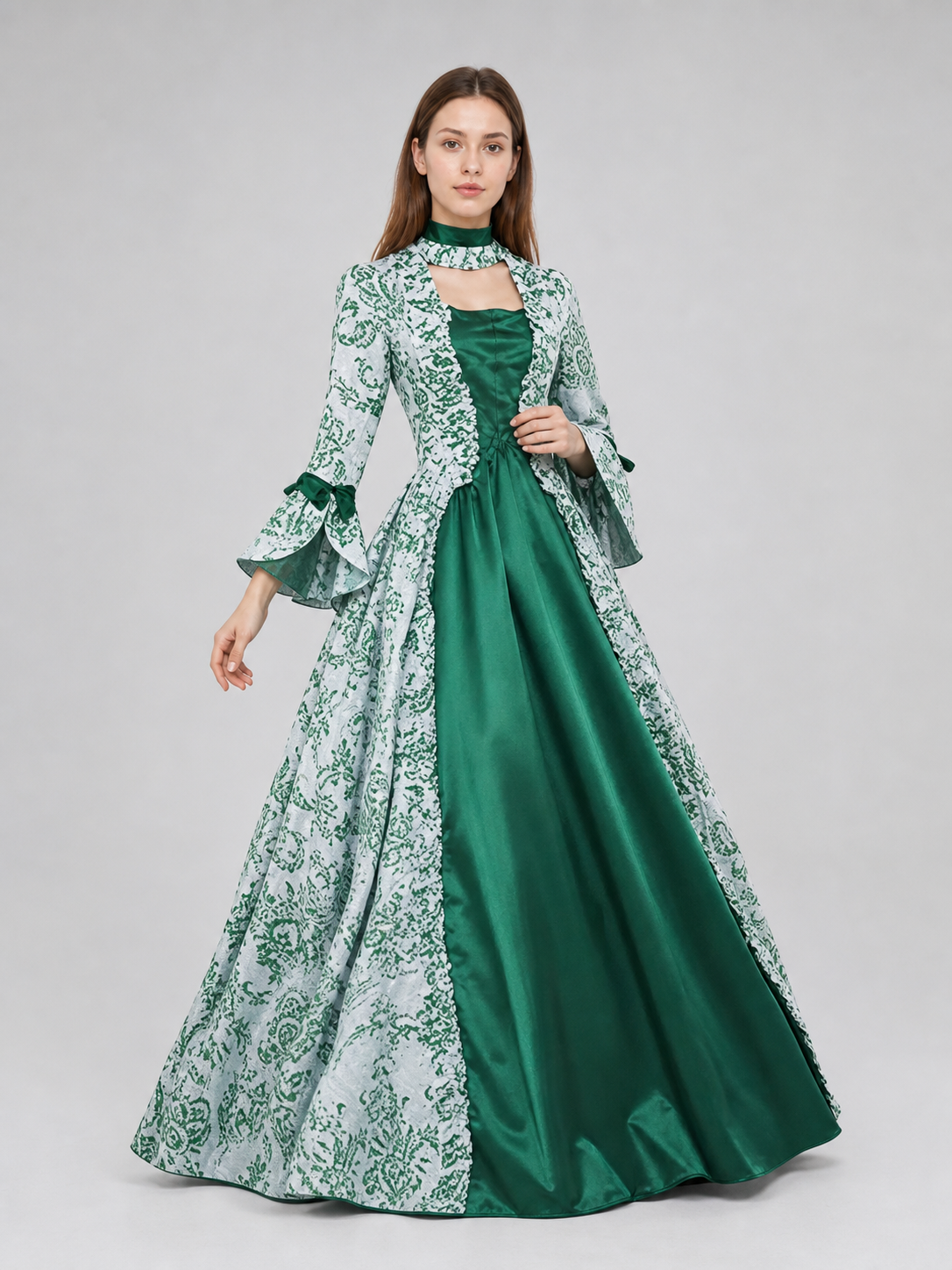 Long Evening Dress with Flared Sleeves