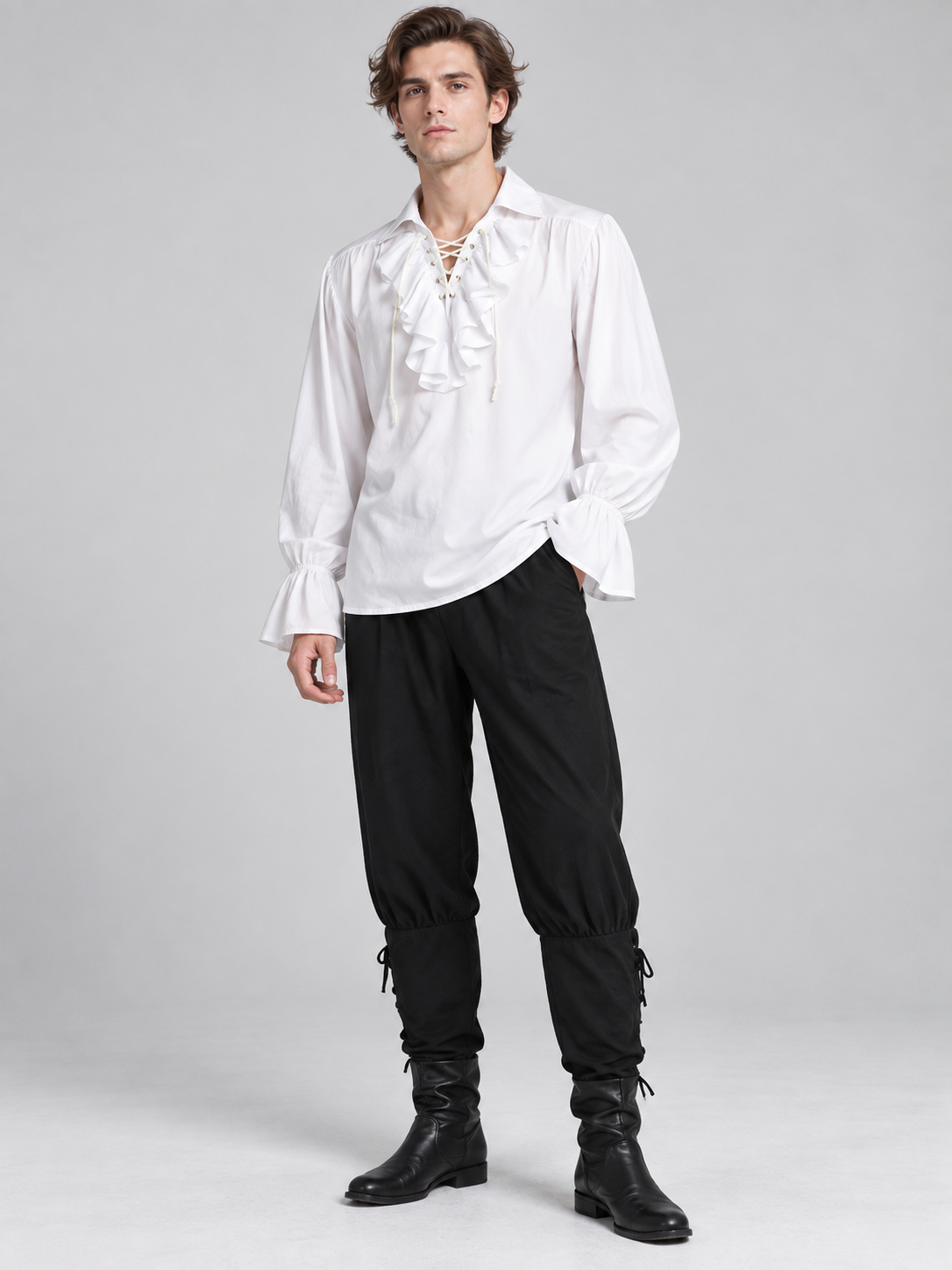 Medieval-Style Costume: White Shirt and Black Pants