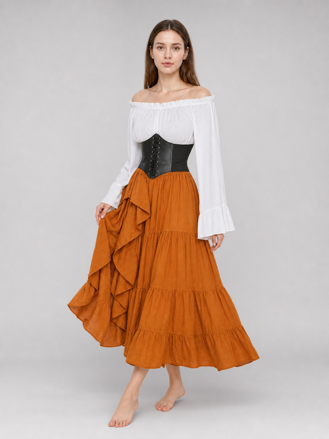 Historical Costume with Corset and Tiered Skirt