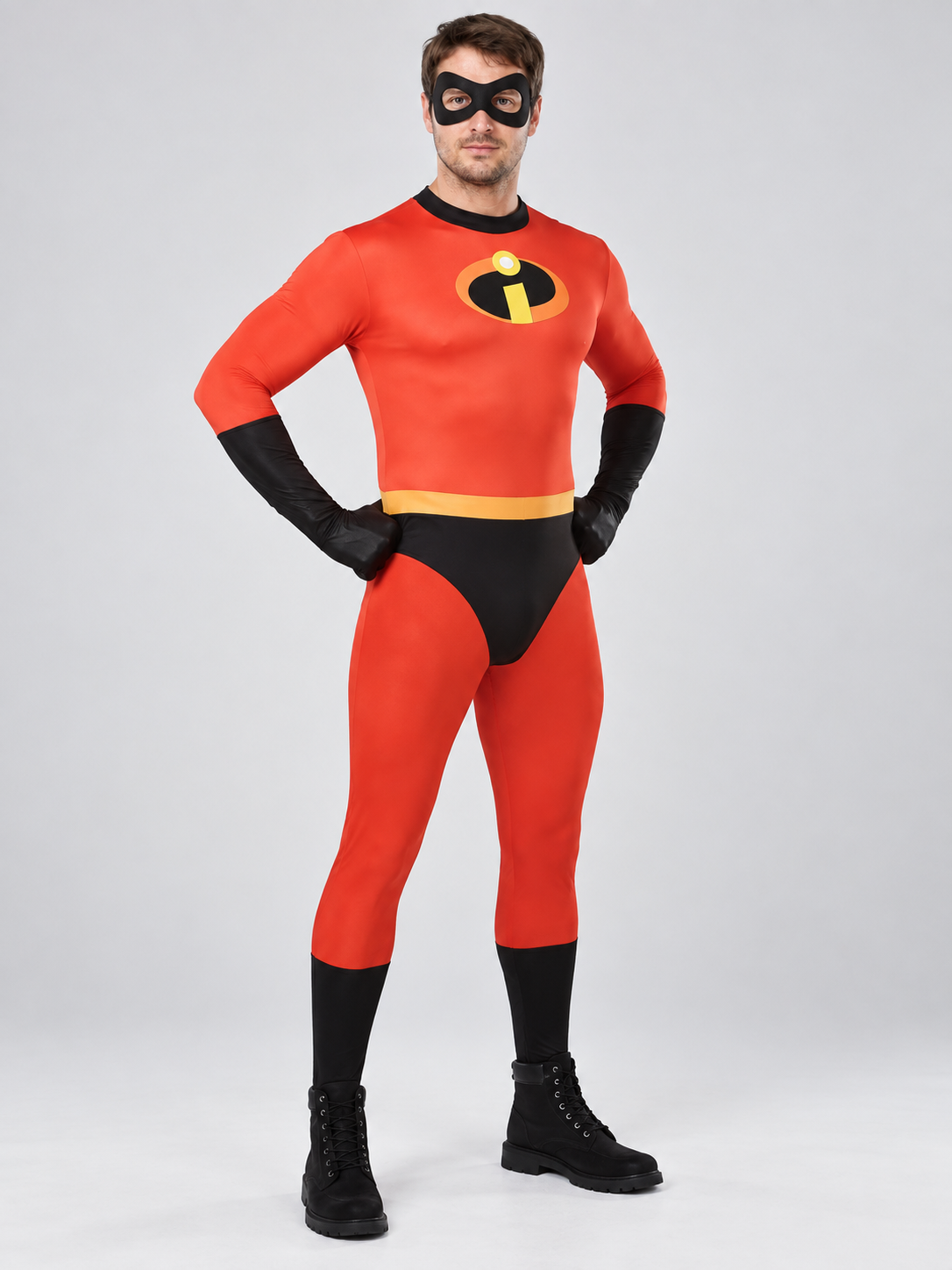 Adult superhero costume red with black mask