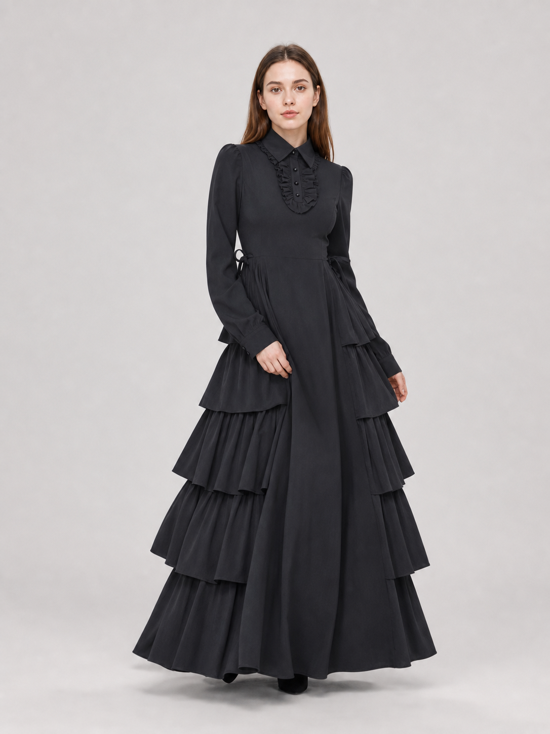 Black Gothic Dress with Ruffles and Lacing