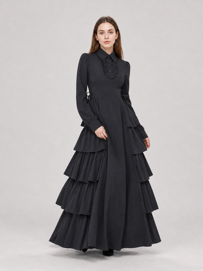 Black Gothic Dress with Ruffles and Lacing