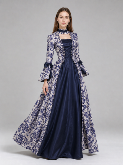 Ornamental Evening Dress, Long Sleeve, Flared