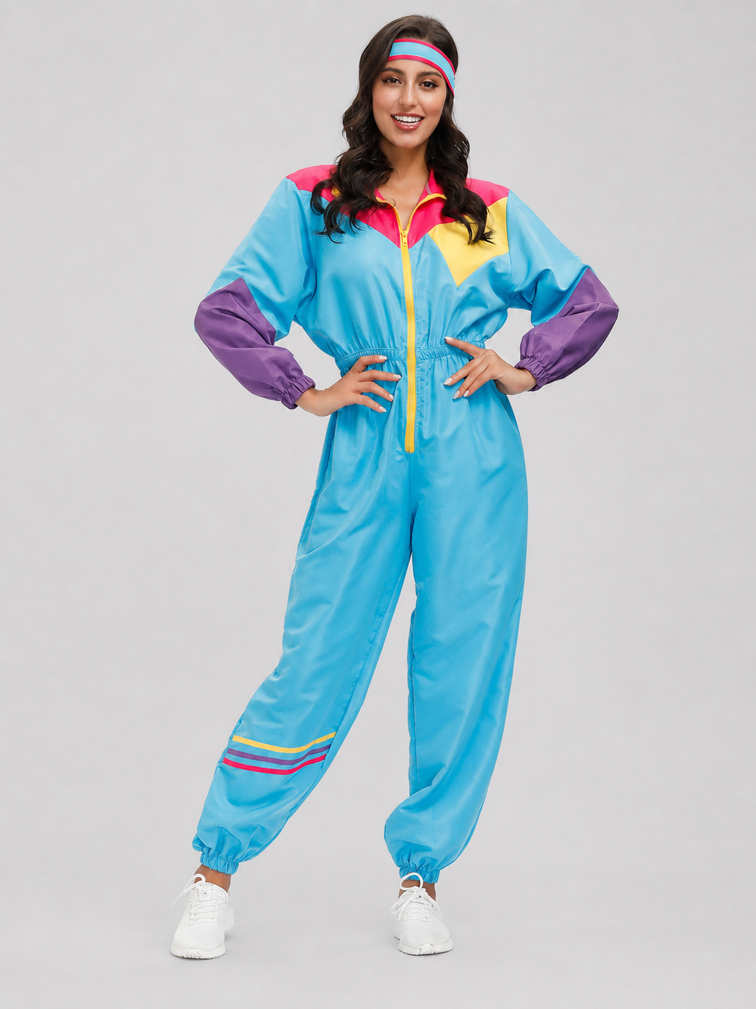 Retro Disco-Style Jumpsuit with Color Inserts