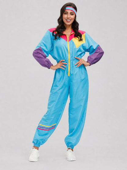 Retro Disco-Style Jumpsuit with Color Inserts