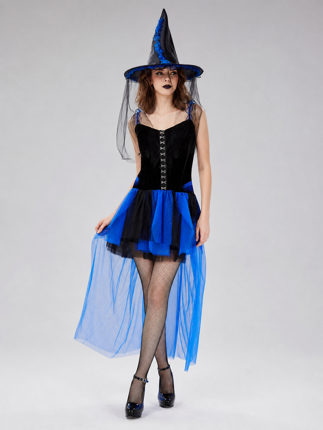 Halloween witch costume with hat and veil
