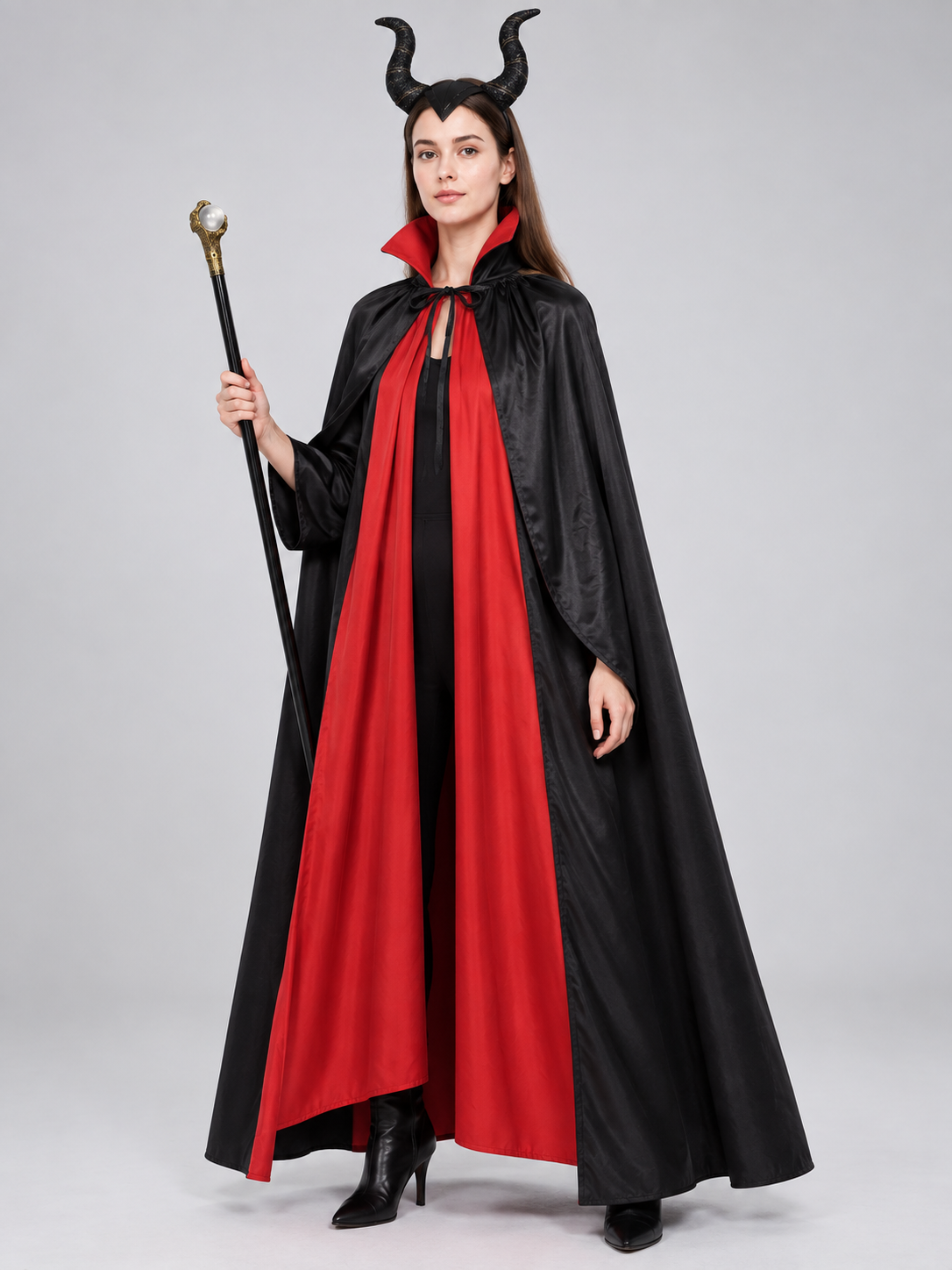 Reversible Carnival Cloak with Wand and Horned Headband Costume Capes detail