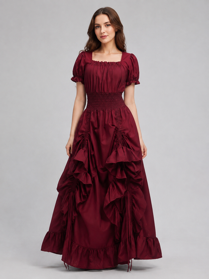 Long Burgundy Dress with a Square Neckline Costume Dresses detail