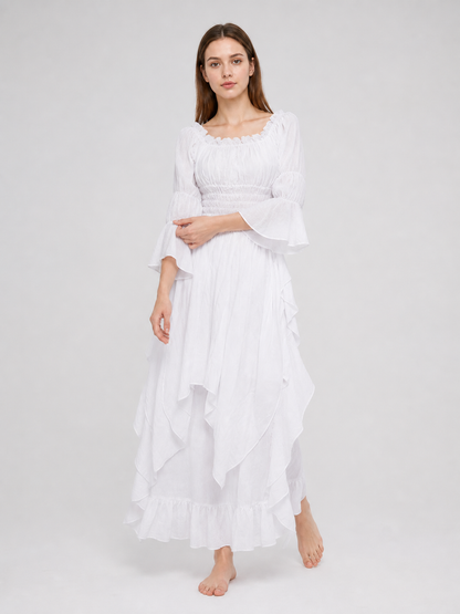 Long Dress with Lace Sleeves and Ruffles