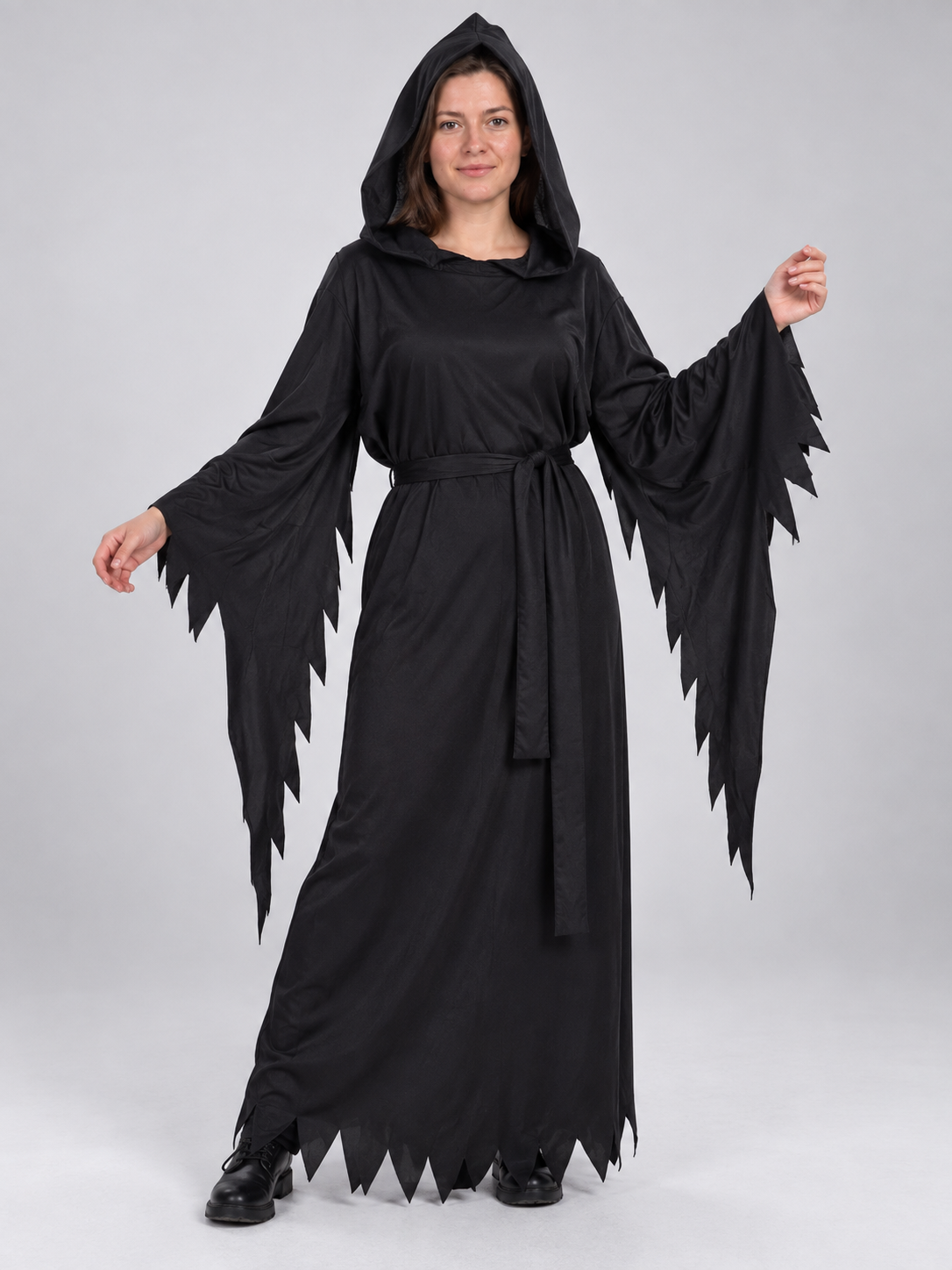 Black Hooded Robe Costume with Belt