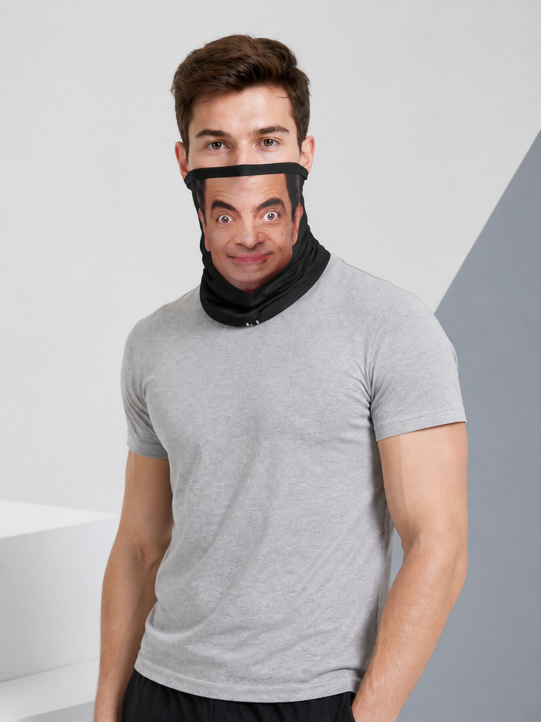 Halloween Mask with Printed Face and Black Neck Covering Costume Masks detail