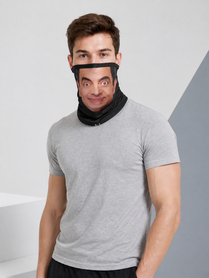 Halloween Mask with Printed Face and Black Neck Covering Costume Masks detail
