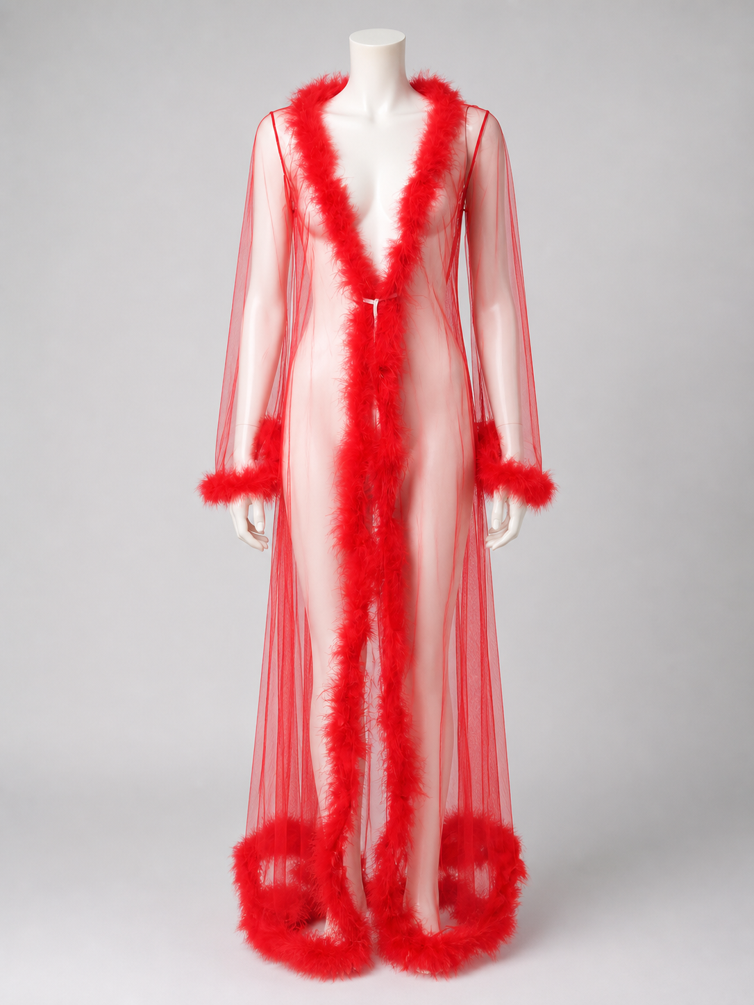 Open-Front Robe with Red Fuzzy Trim