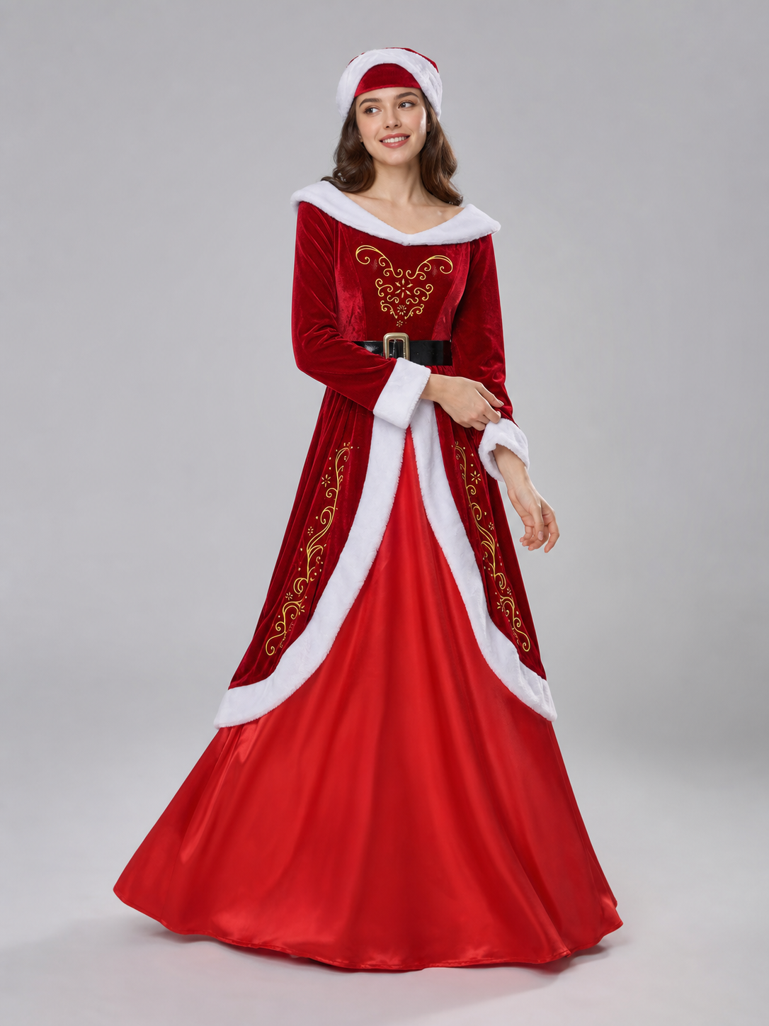 Red and White Christmas Character Costume with Hat