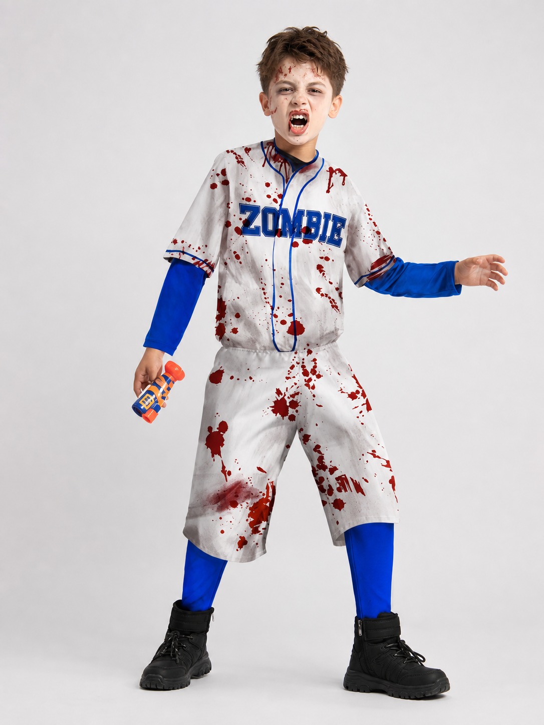 Zombie Costume: White Set with Blood-Effect Print