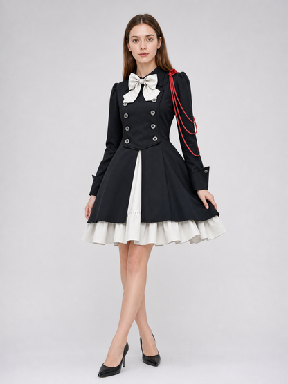Gothic Dress with Double Rows of Buttons and a Bow