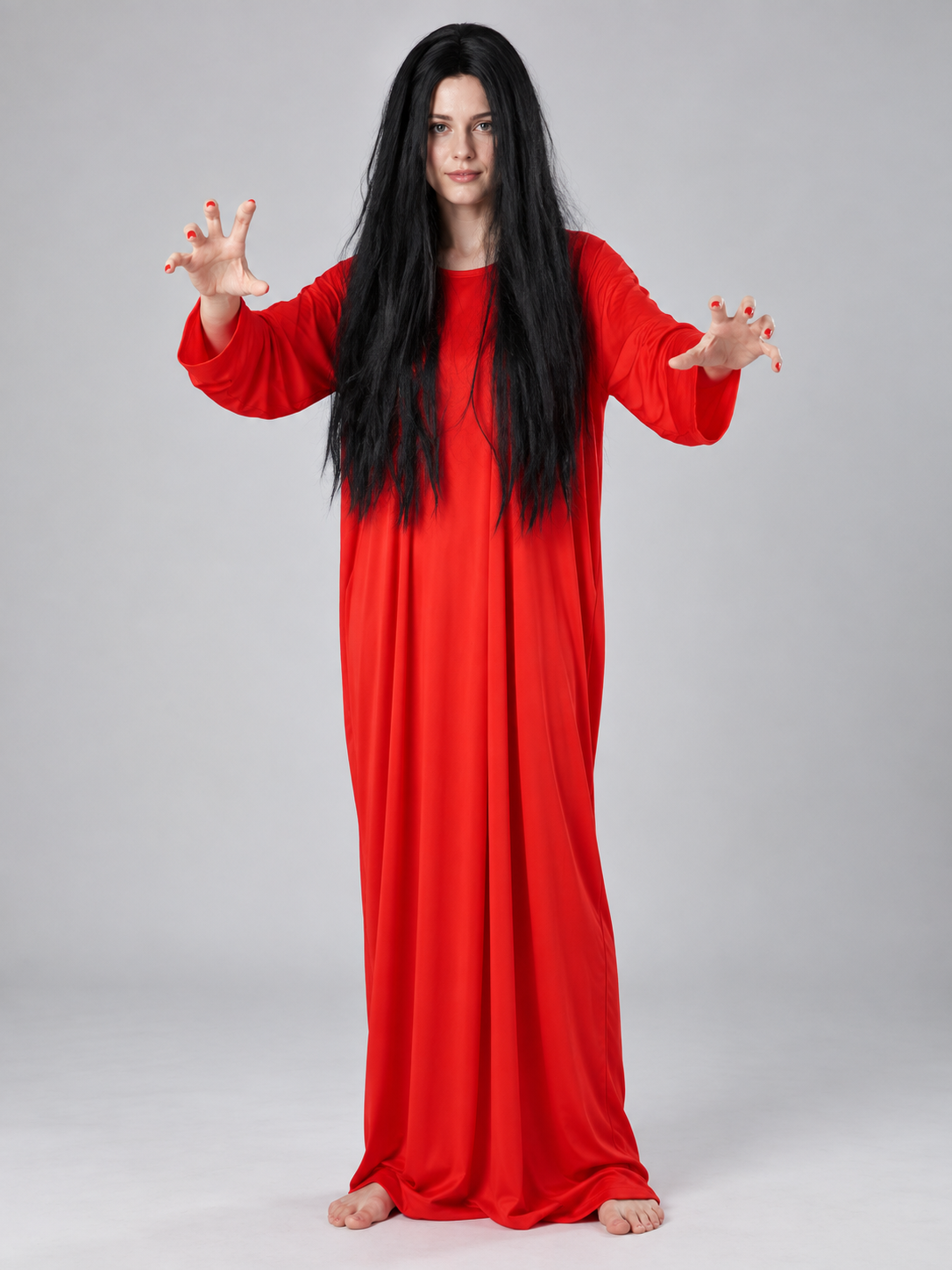 Costume: Long Red Dress and Black Wig