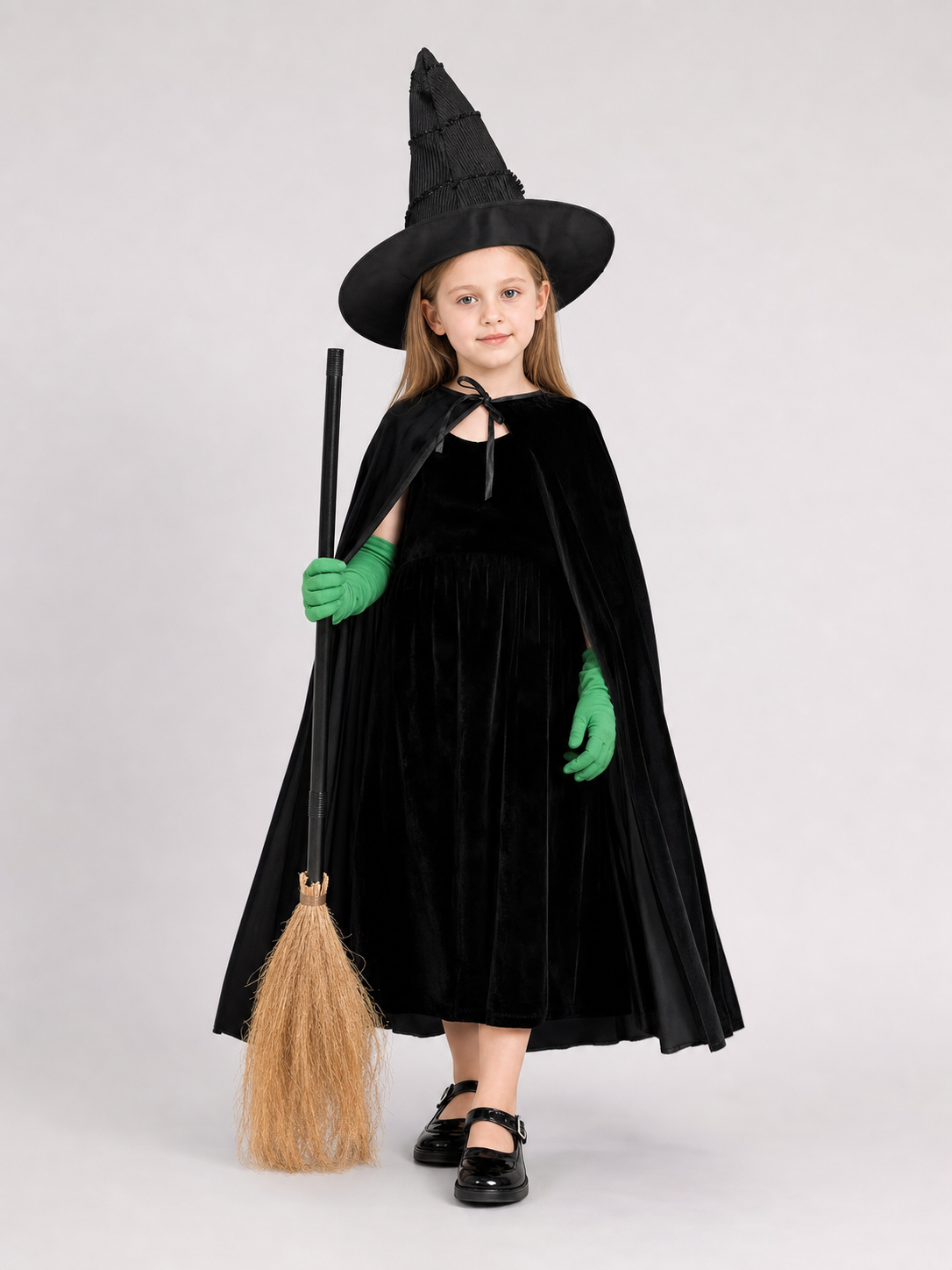 Black velvet witch costume set product view 19