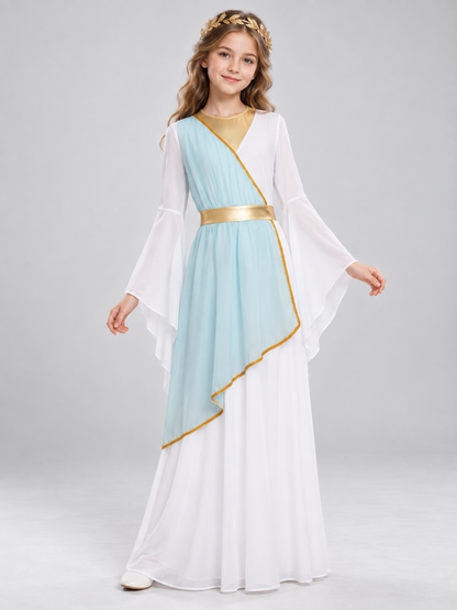 Athena Costume with Cape and Flared Sleeves