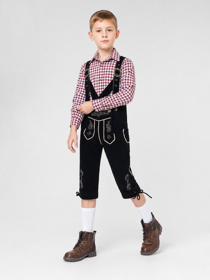 Carnival Costume with Suspenders and Plaid Shirt