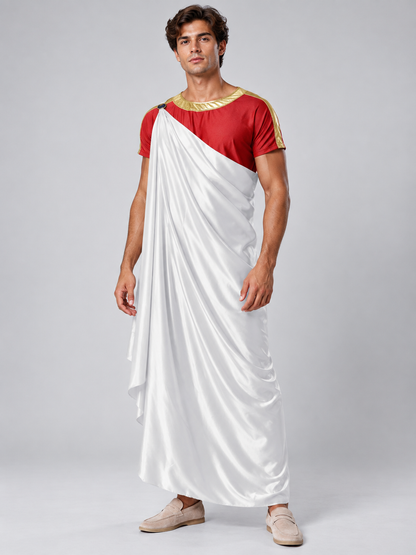 Toga Costume with One-Shoulder Draping and Gold Trim