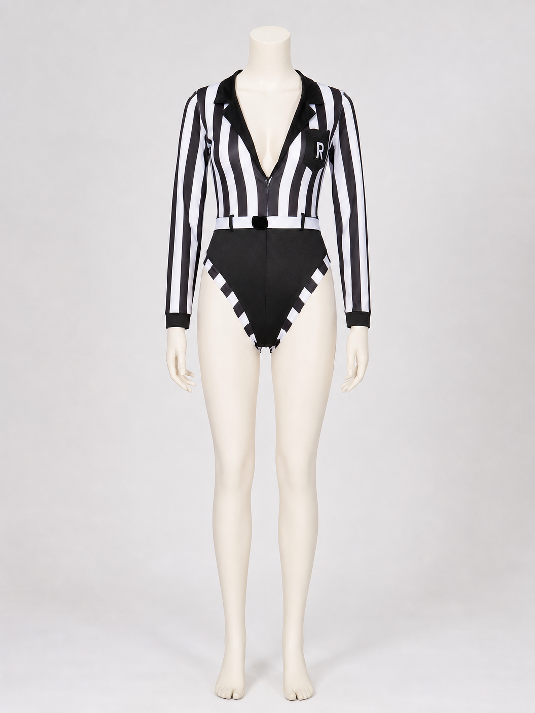 Striped Referee Jumpsuit with Deep V-Neck