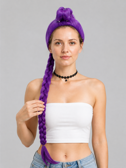 Purple Cosplay Wig with a Long Braid Costume Wigs detail