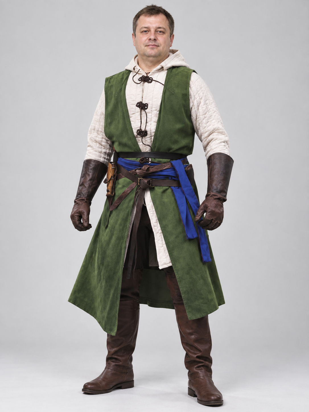 Long Dark Green Vest with Lacing and Slits