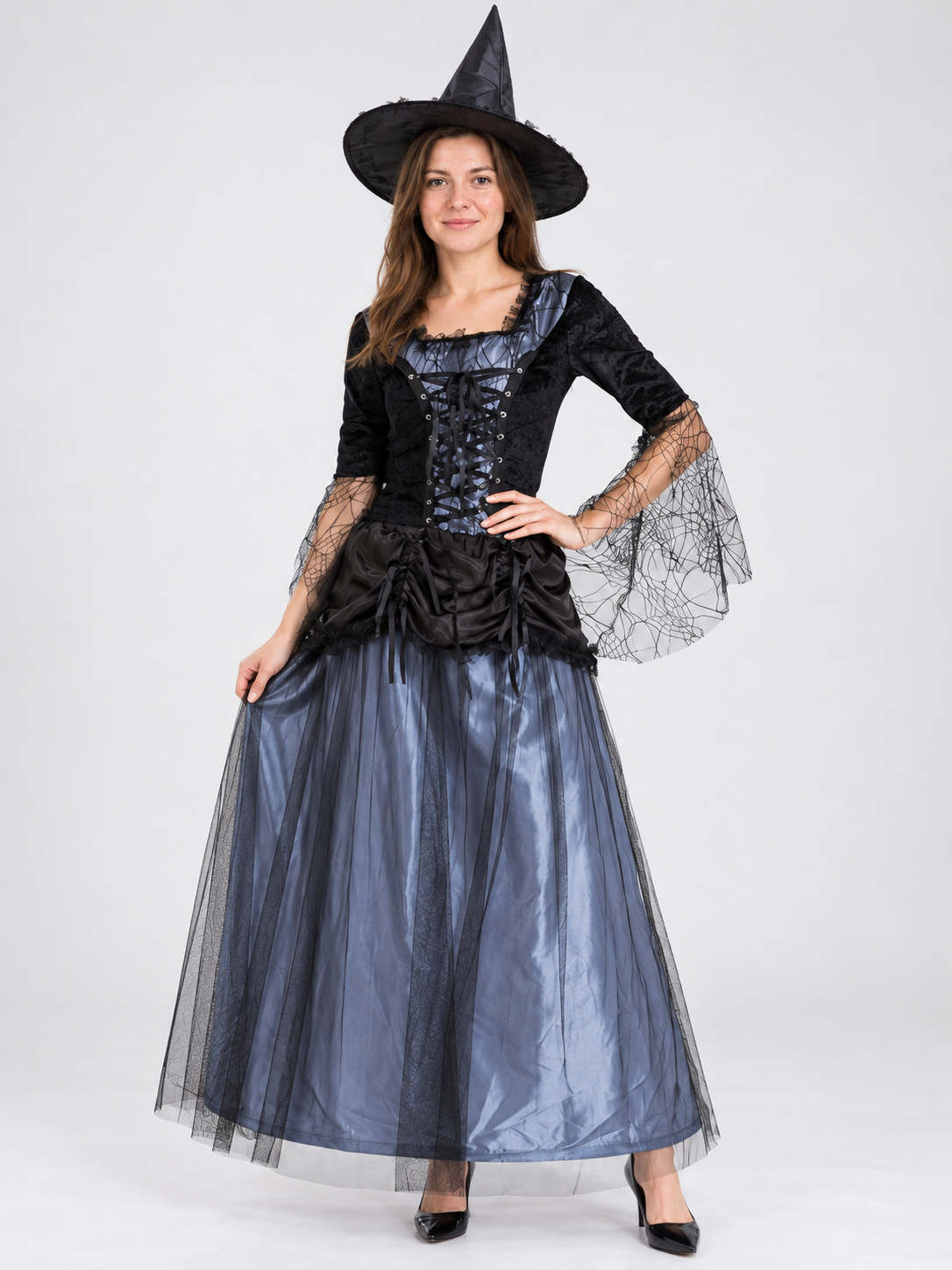 Witch Costume: Dress and Hat, Gray-Blue