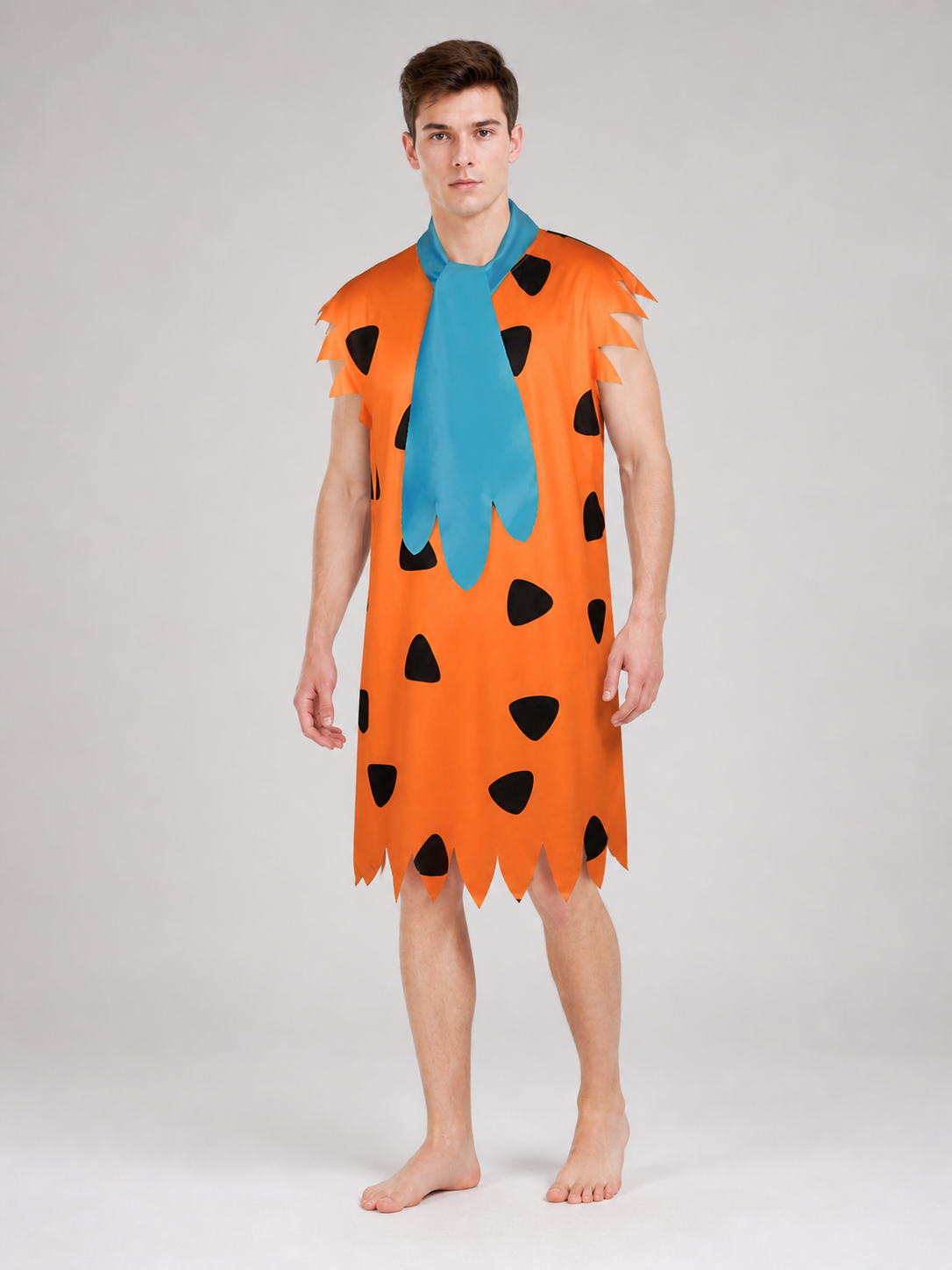 Orange Dress with Black Spots and Blue Accessory on-model front view 6