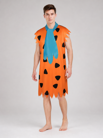 Orange Dress with Black Spots and Blue Accessory on-model front view 6