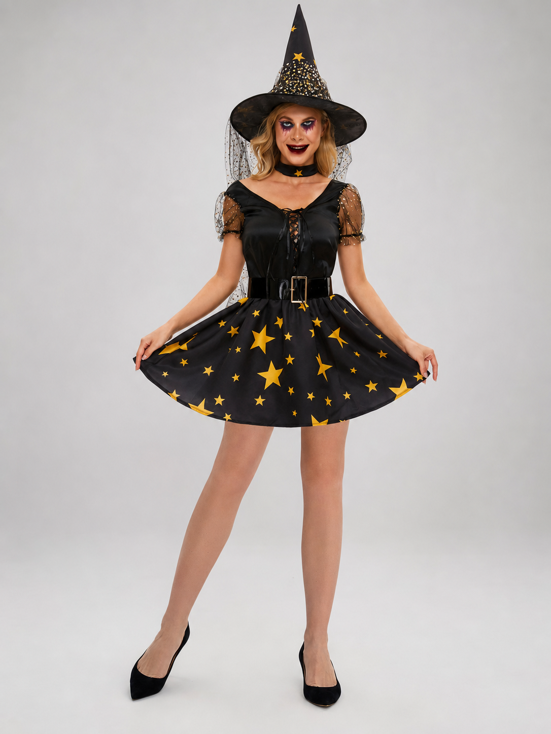 Black Witch Cosplay Dress with Stars