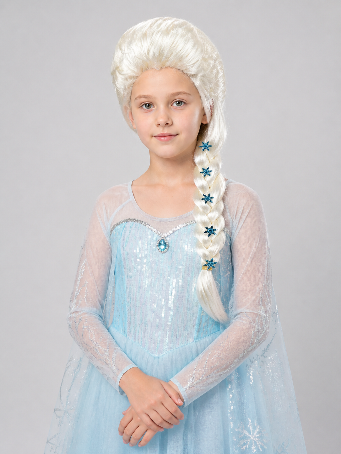 Light Gold Carnival Wig with a Braid and Snowflakes Costume Wigs detail
