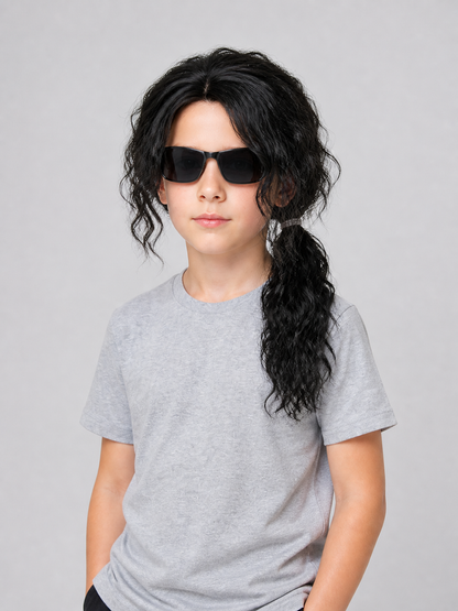 Black Carnival Wig with Ponytail for Halloween and Cosplay Costume Wigs detail