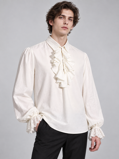 White shirt with a jabot and lace cuffs