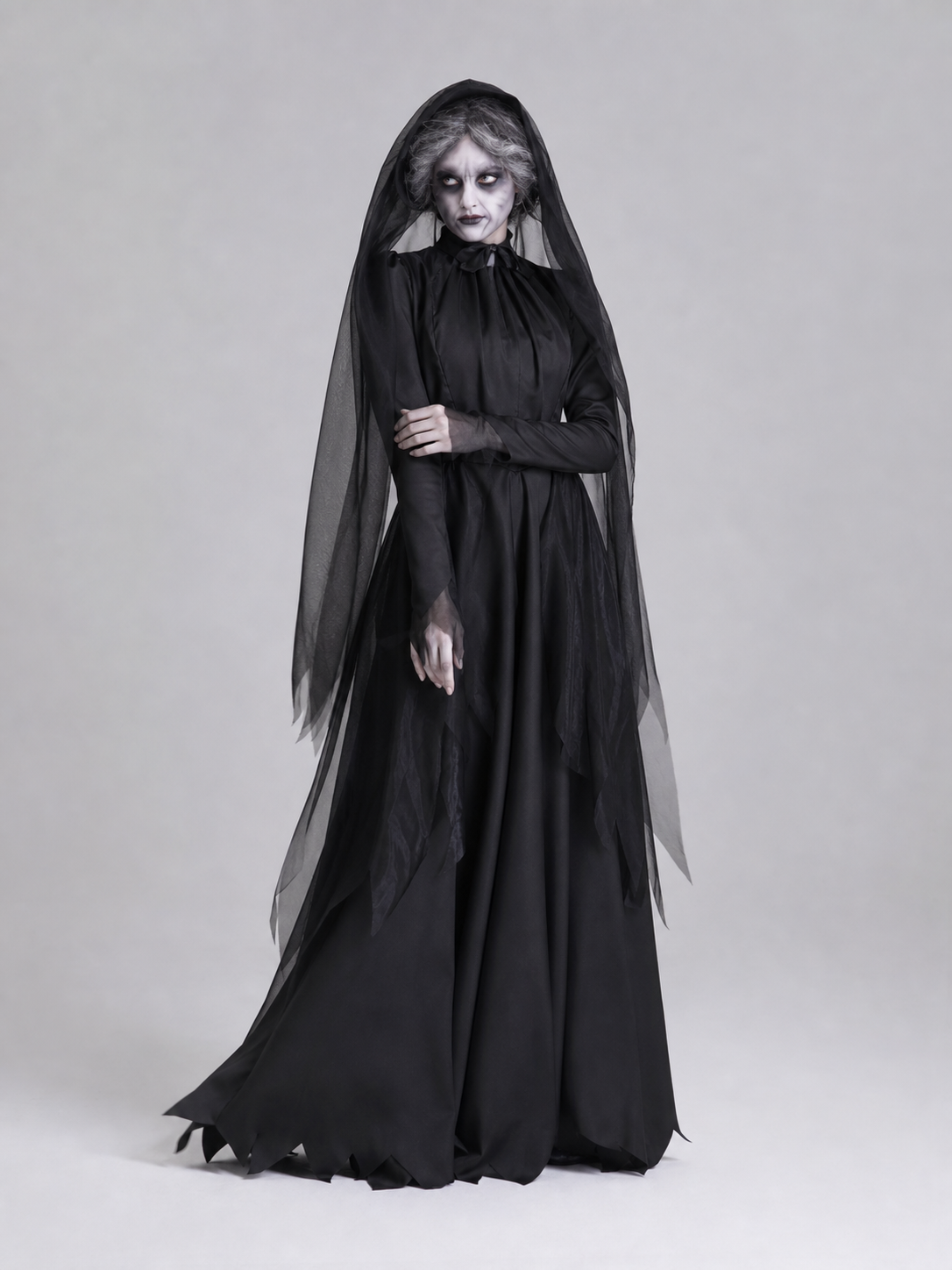 Halloween Costume: Black Dress with a Long Veil