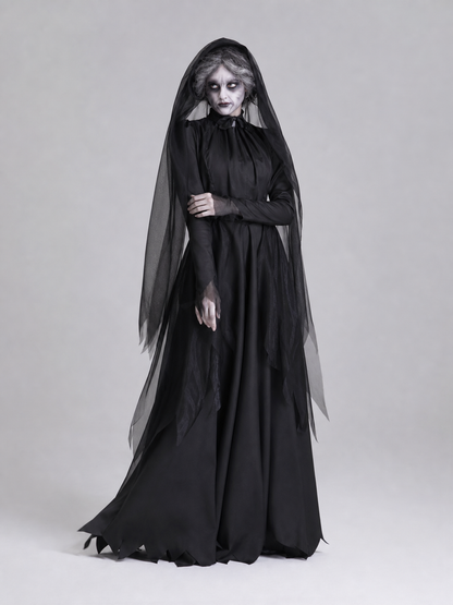 Halloween Costume: Black Dress with a Long Veil