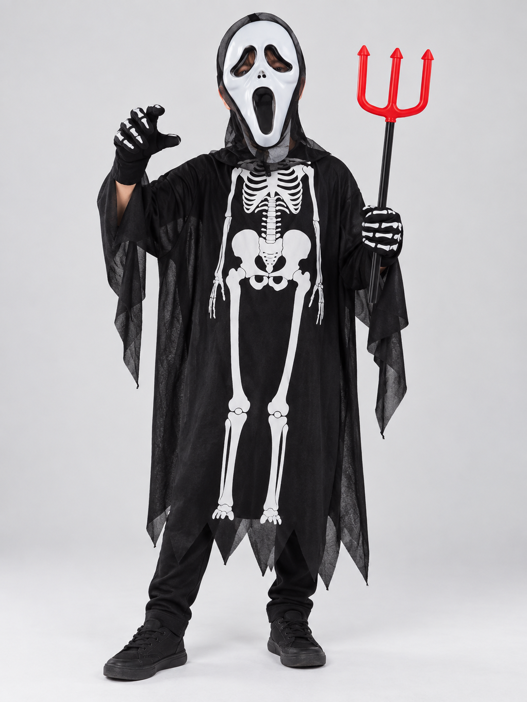 Skeleton Costume with Mask and Trident Costume Masks detail