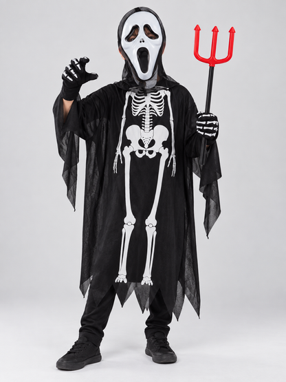 Skeleton Costume with Mask and Trident Costume Masks detail