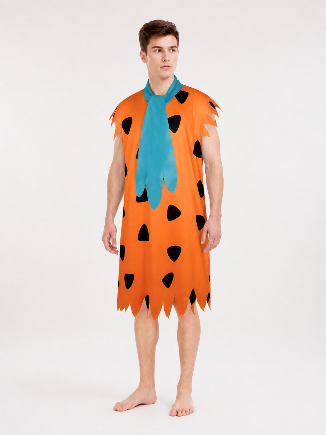 Orange Dress with Black Spots and Blue Accessory on-model front view 3