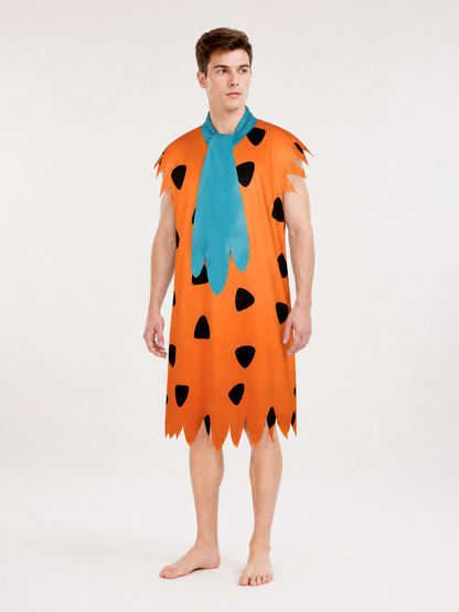 Orange Dress with Black Spots and Blue Accessory on-model front view 3
