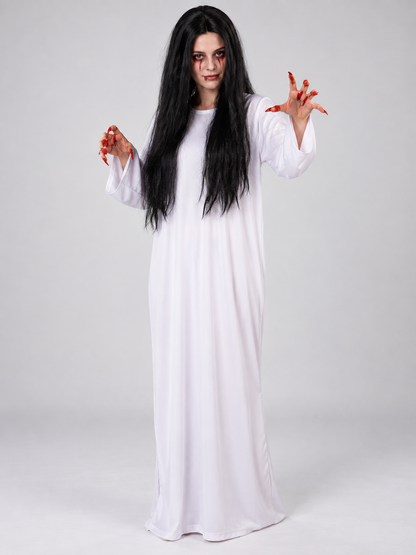 Ghost Carnival Costume: White Dress, Black Wig