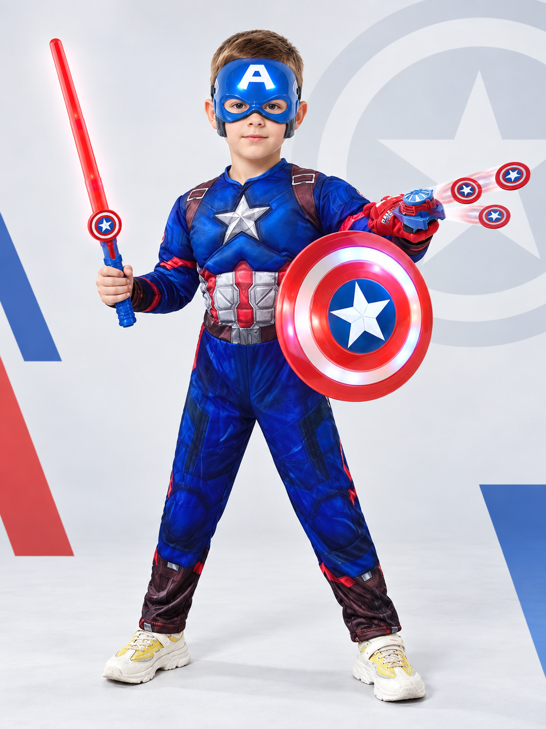 Kids' superhero carnival costume with mask and shield