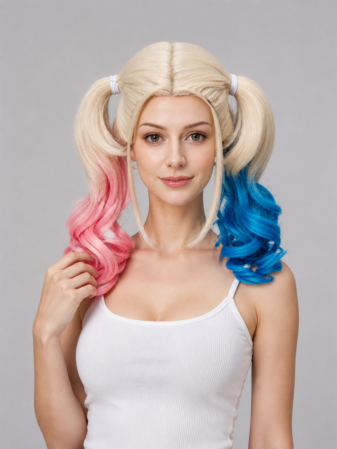 Long Carnival Wig with Pink and Blue Ponytails Costume Wigs detail