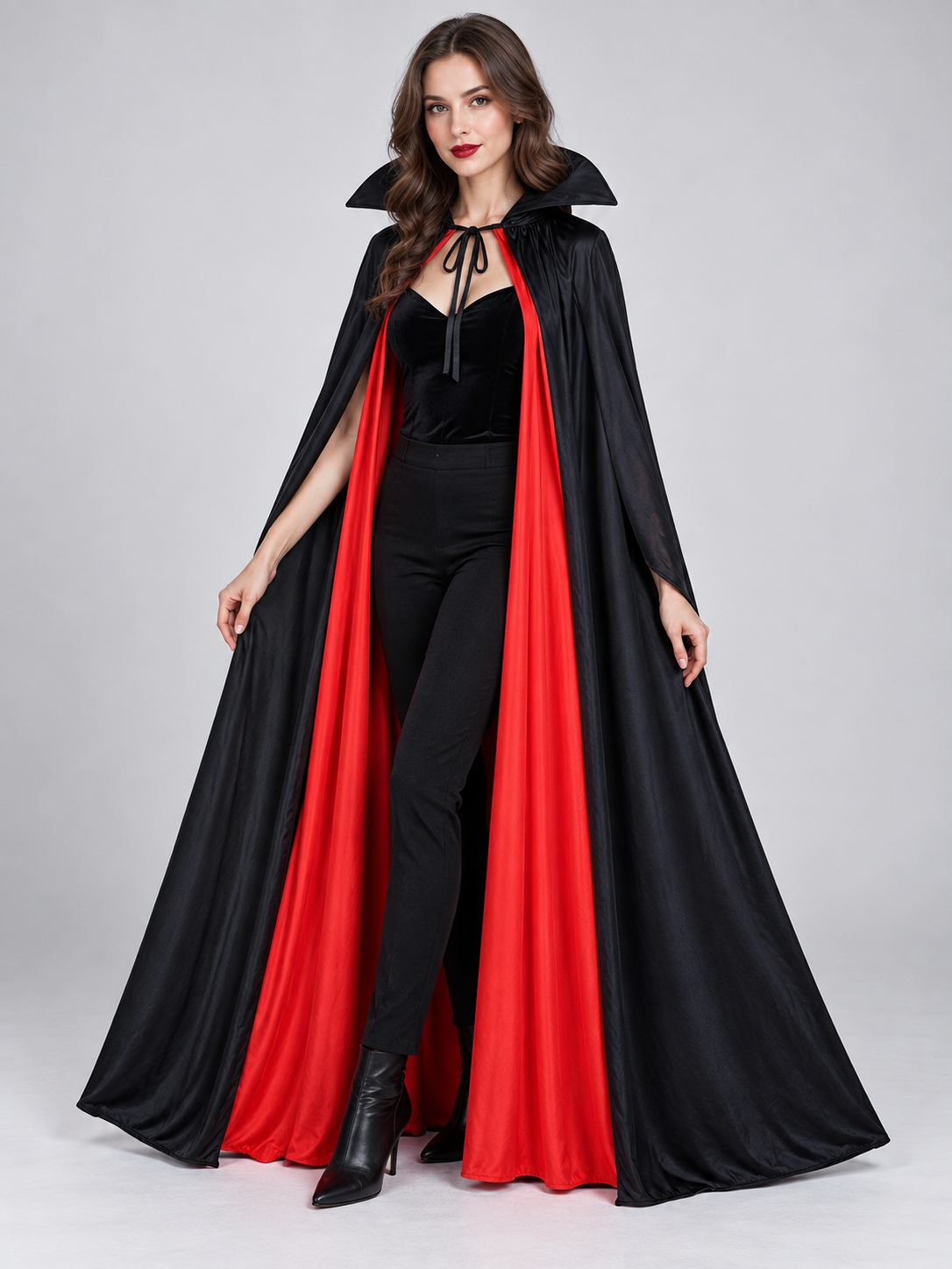 Black and red vampire cape with ties, 1.5 m