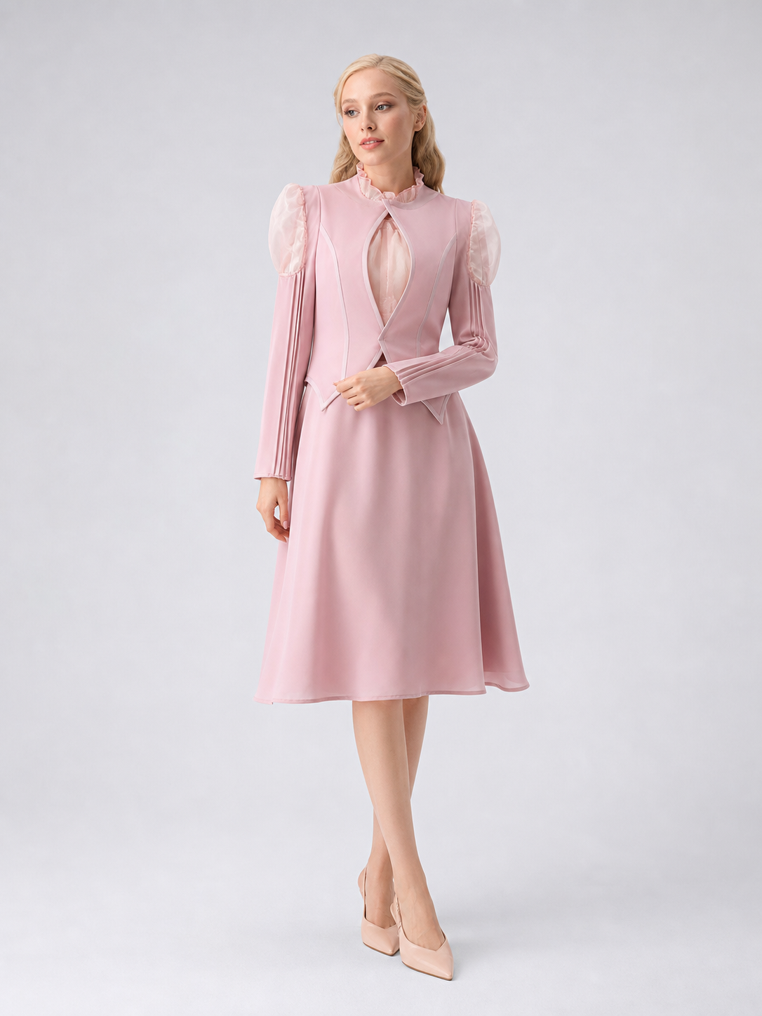 Glinda Cosplay Costume, Pink Dress with Puff Sleeves